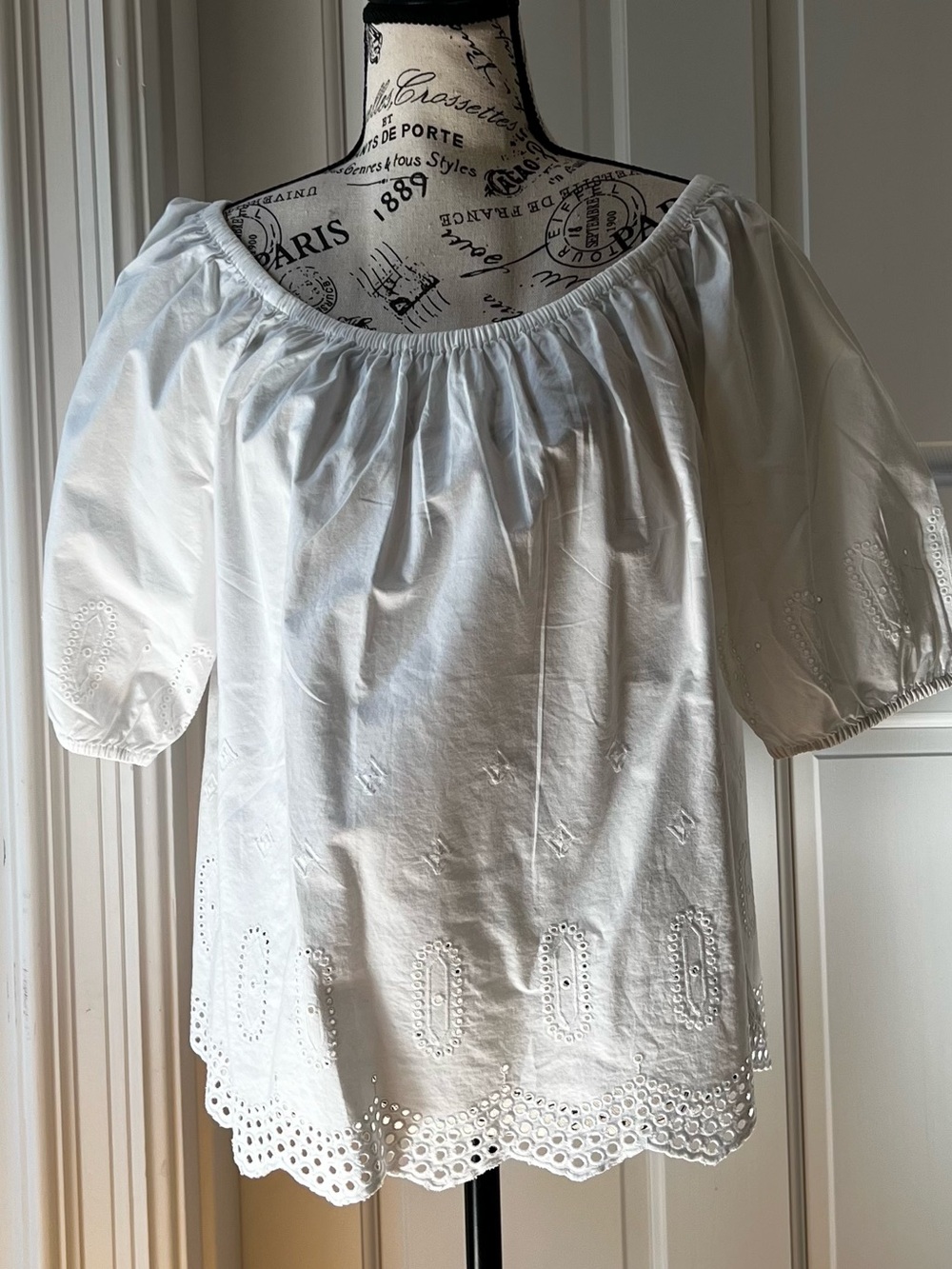 LOFT White Off-the-Shoulder Eyelet Blouse